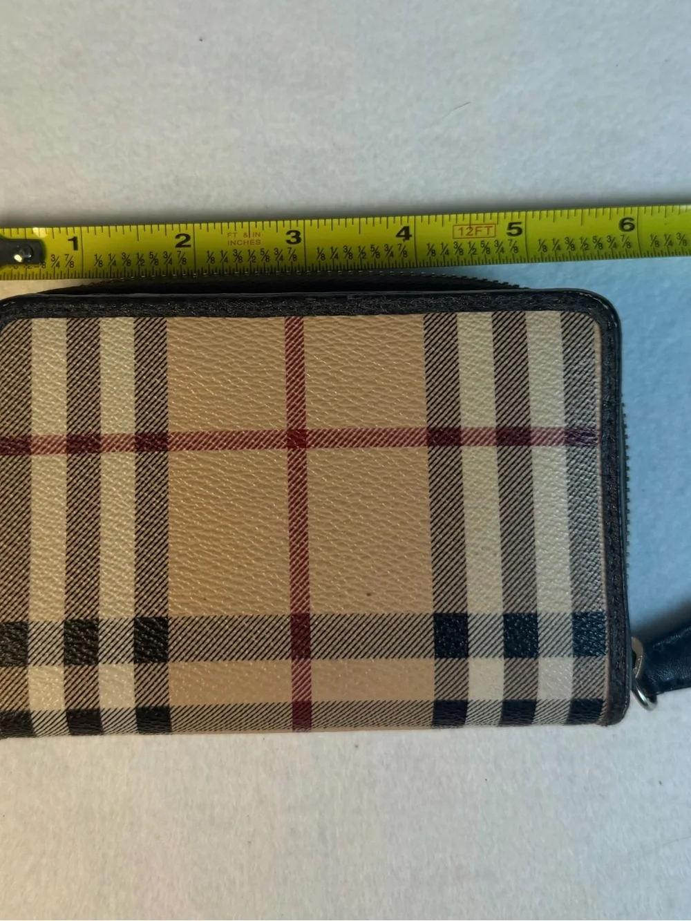 Burberry Haymarket Check Zip Around Wallet Black Leather Equestrian Knight